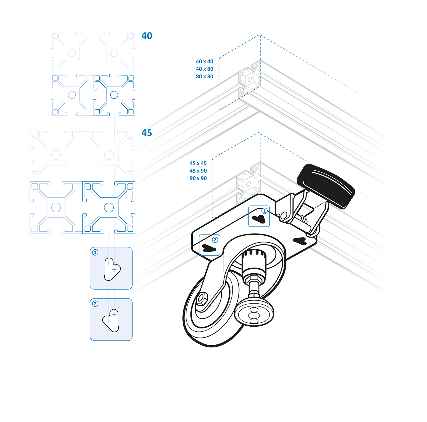 Swivel and Fixed Caster with Lifting Foot Comic