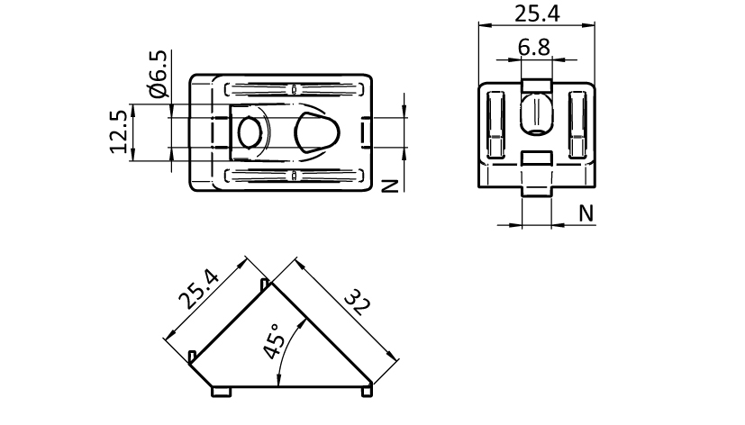 Angle Connector 25 - 1", 45°