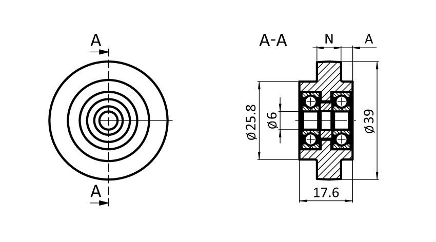 Roller Ø 39 for T-slotted Profiles