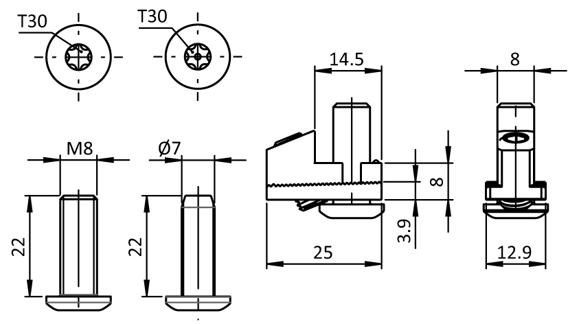 Profile Connector 90° I, Slot 8 (Set)