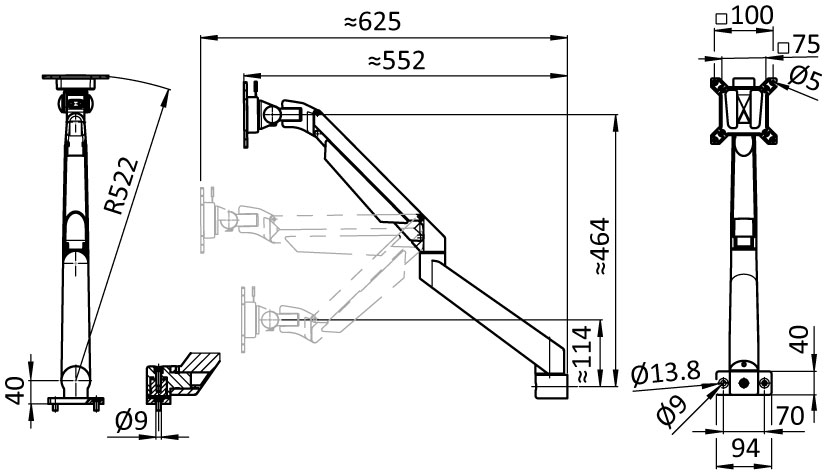 Monitor Support 5-axis, Height Adjustable (Set)