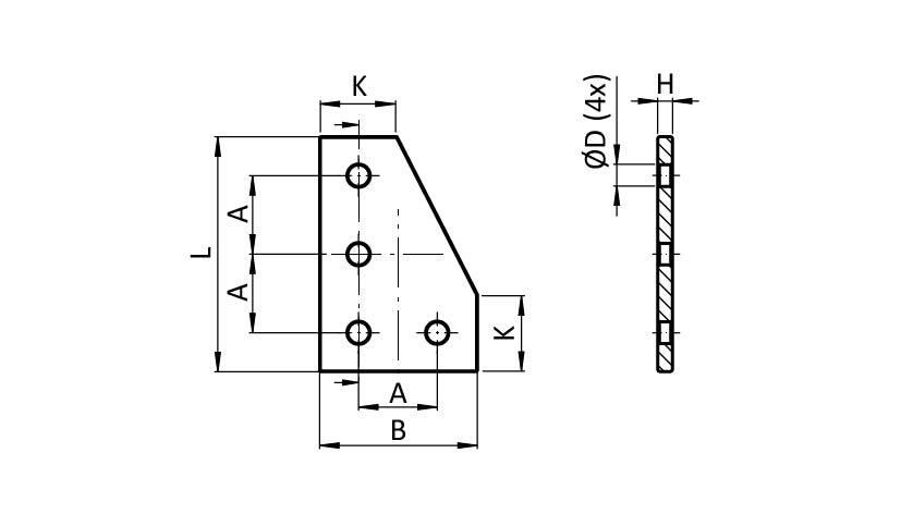 ECO-Verbinderplatte AL L 4-Loch, 1 Nut