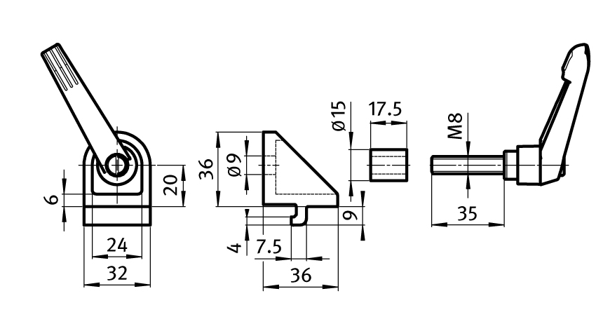 Clamping Angle I 40 with Locking Lever, Slot 8