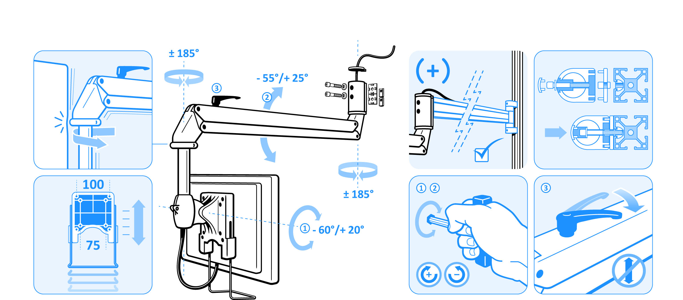 Monitor Suspension Arm SKY 600, Height Adjustable with Locking (Set)