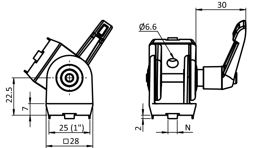 Pivot Joint 25 - 1" with Locking Lever