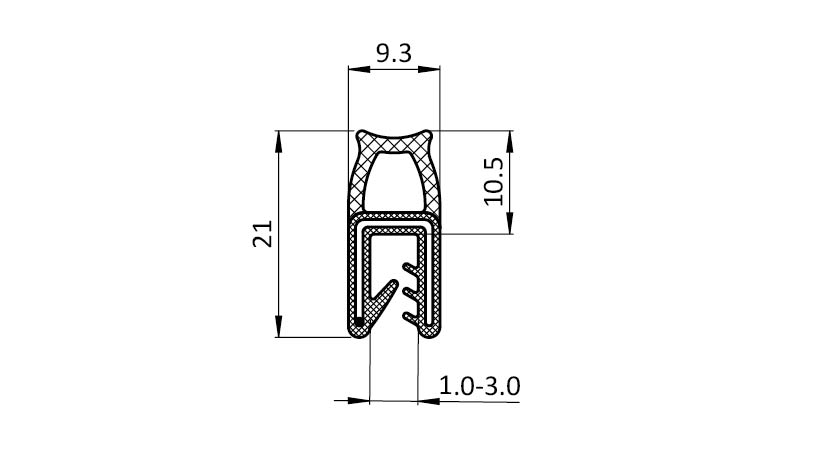 Edge Sealing Profile 9.3 x 21 – technical drawing