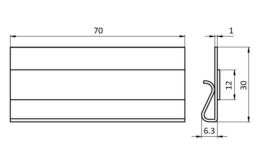 Porte étiquette KANBAN clip 70 x 30 – plan technique