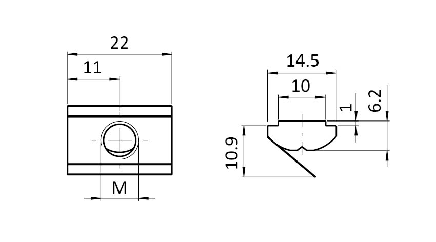 Ecrou basculant 14,5 x 6,2 mm avec languette ressort