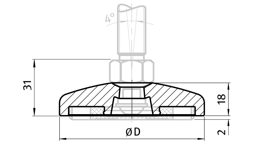 Base SS for Pivot Feet – technical drawing