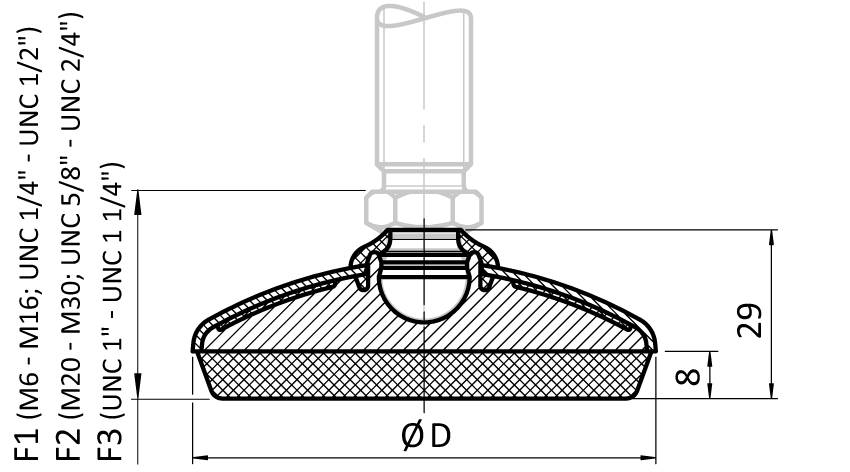Base pour Pied à rotule étanche, rotule 15