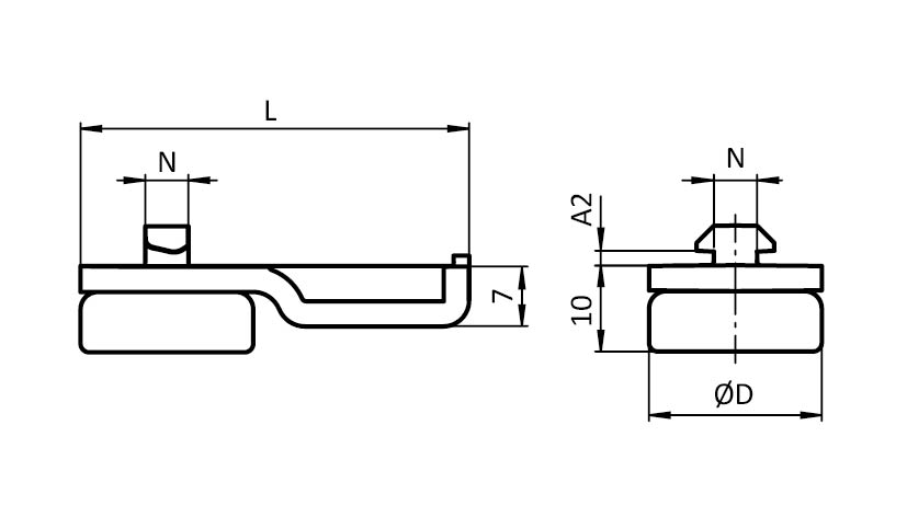 T-slot Foot – technical drawing