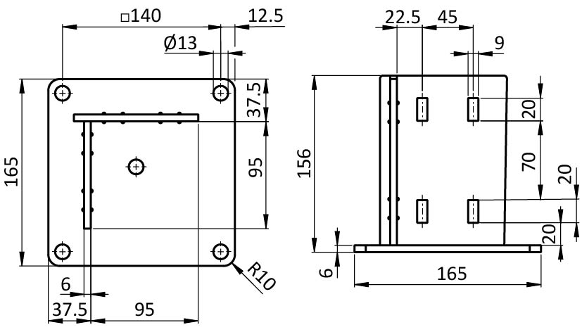 Foot Console ST 90 - 165 – technical drawing