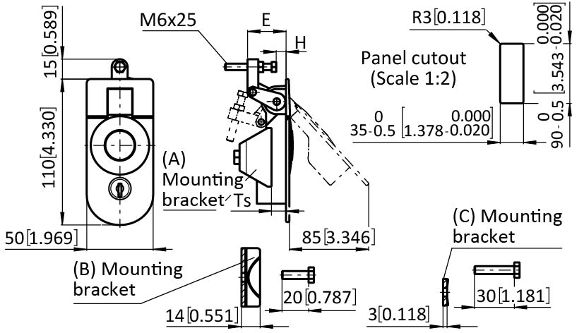Compression Lever Latch 90 x 35, FH751 Key Locking