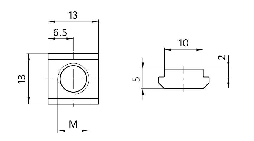Ecrou de rainure en T 13,0 x 5,0 mm