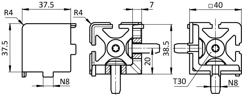 Corner Connector 40, 3D with Cable Passage (Set)