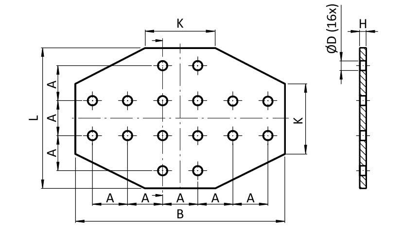 ECO Connection Plate AL X 16 Hole, 2 Slots Version