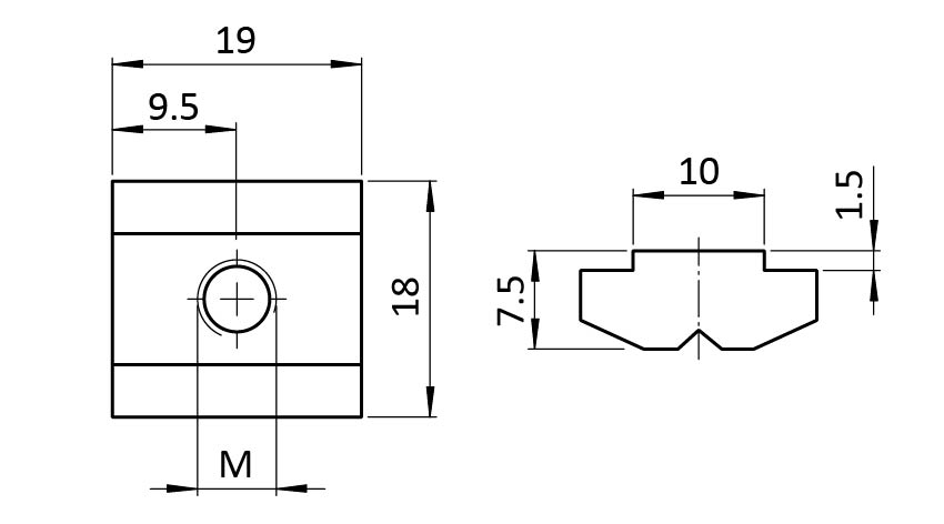 Ecrou de rainure en T 18,0 x 7,5 mm