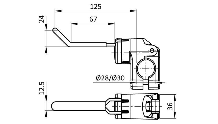 Crochet porte-outil FX 66/27 - 13, avec revêtement, pour tubes D28 / D30 – plan technique
