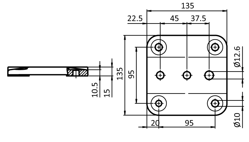 Placa de apoyo 45 / 60 / 90 - 135 – plano técnico