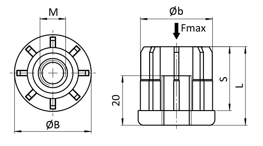 Casquillo roscado para tubo redondo 30 – plano técnico