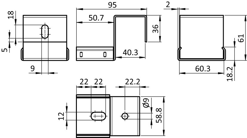 Holding Bracket I 60x24 40 – technical drawing