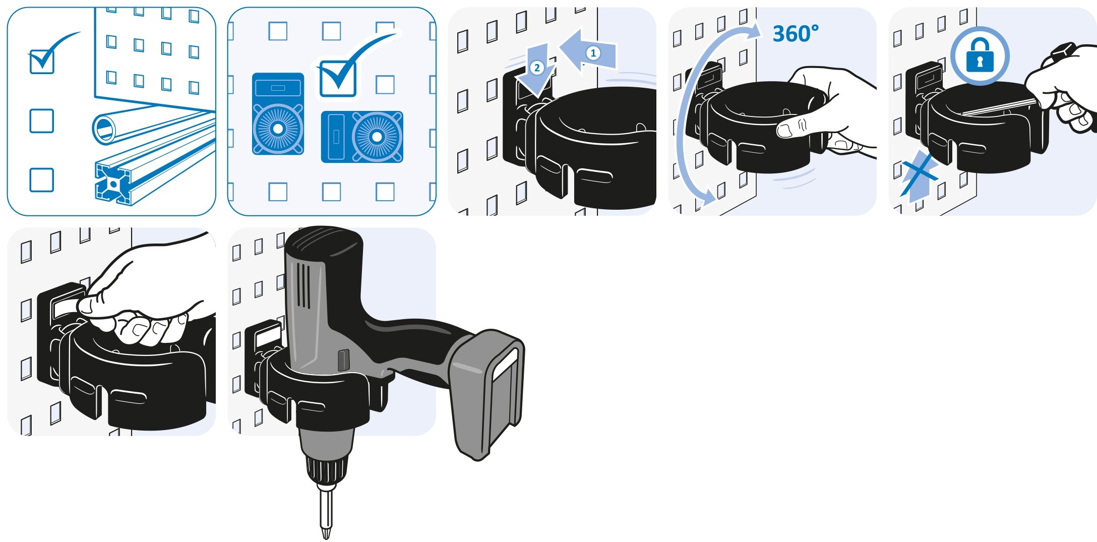 Schrauberhalter FX D50 für Quadratlochungen 9 x 9 (8.7 x 8.7)