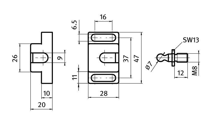 Loquet à bille 30 – plan technique