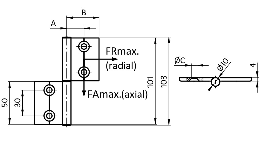 External Hinge Component – technical drawing