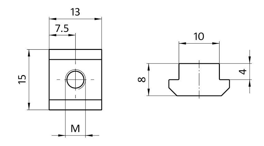 Ecrou de rainure en T 15,0 x 8,0 mm