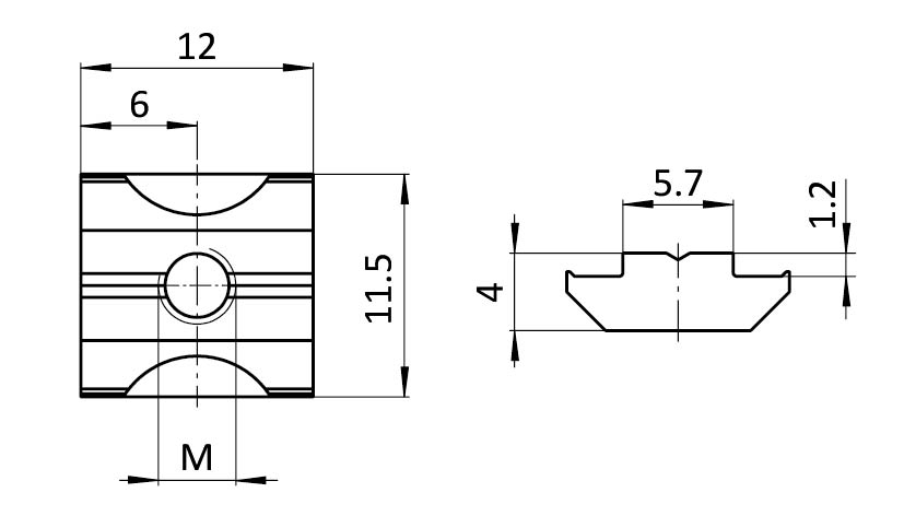 Ecrou de rainure en T 11,5 x 4,0 mm