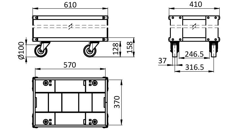 Carrito de dos niveles para SLC 600 x 400, con 4 ruedas giratorias