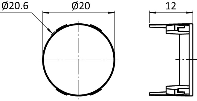 Abdeckkappe D20 für Automatikverbinder I, Nut 8 N – technische Zeichnung