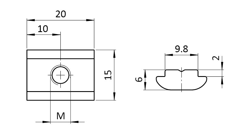 Ecrou basculant 15,0 x 6,0 mm
