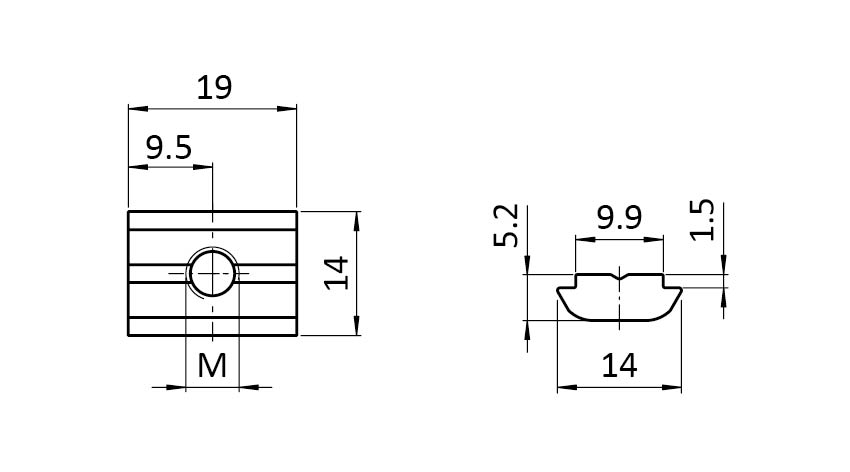 Tuerca corredera giratoria 14.0 x 5.2 mm