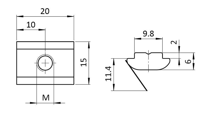 Ecrou basculant 15,0 x 6,0 mm avec languette ressort