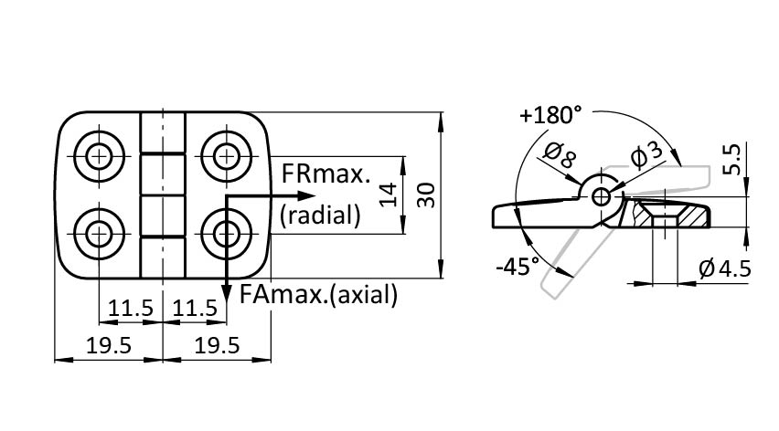 Stainless Steel Combi Hinge 20 MINI, Non-detachable