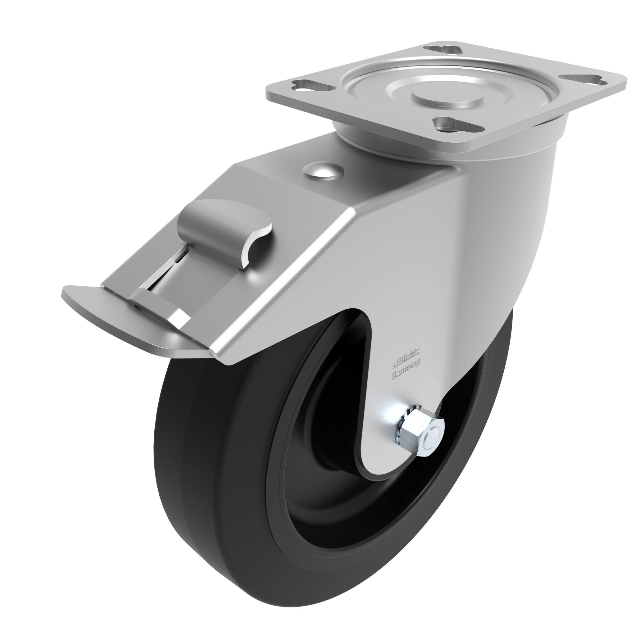 Rueda giratoria de uso rudo Ø 200 con freno de sistema y placa de montaje 40 / 45 098S200GHD129105 – imagen del producto