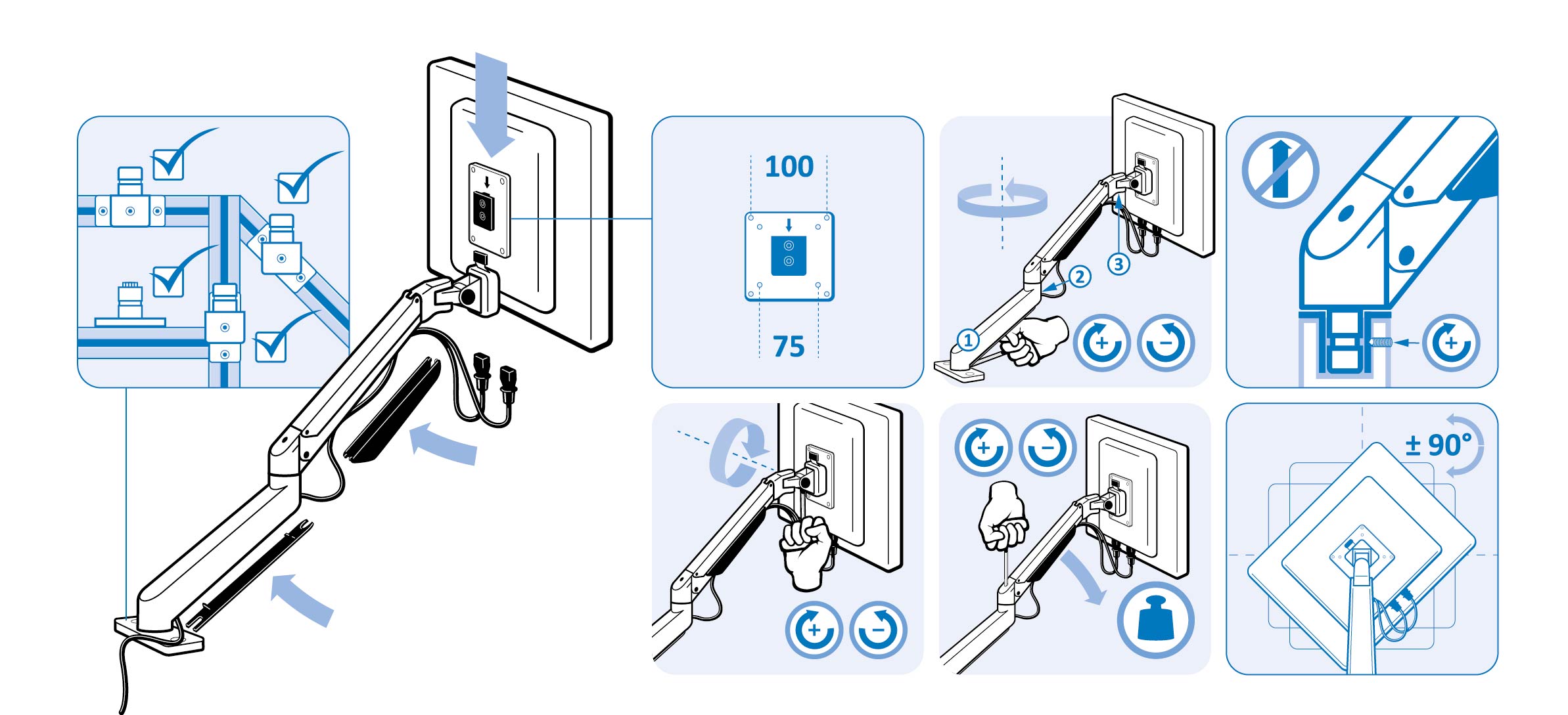 Monitor Support 5-axis, Height Adjustable (Set)