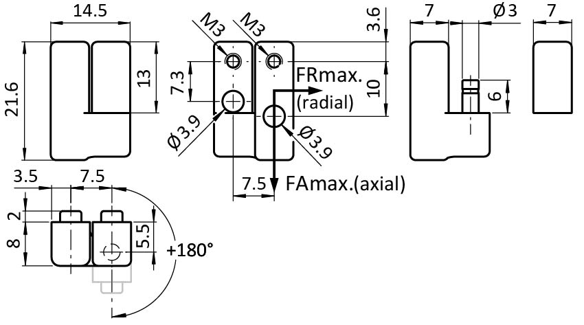 Minischarnier – technische Zeichnung