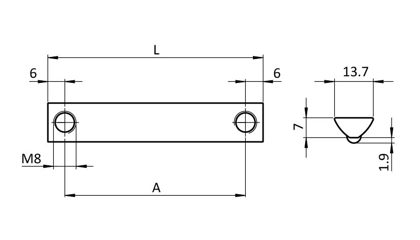 Roll-in Double T-slot Nut for Universal Connector I, Slot 8