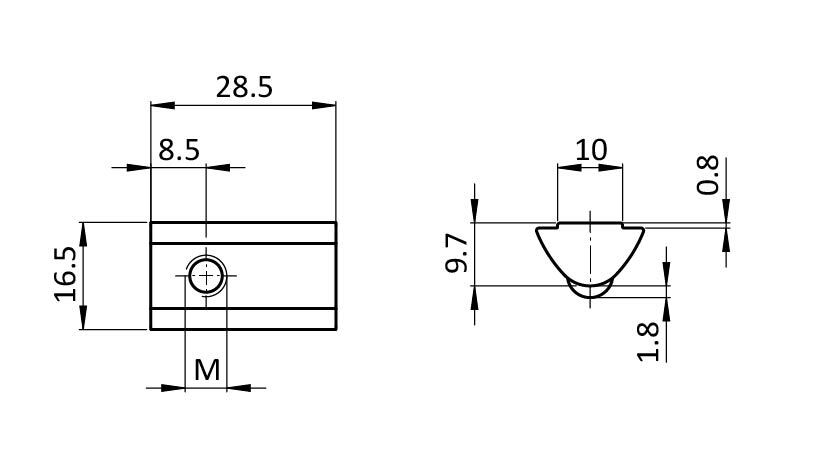 Nutenstein 16,5 x 9,7 mm, einschwenkbar mit Federkugel