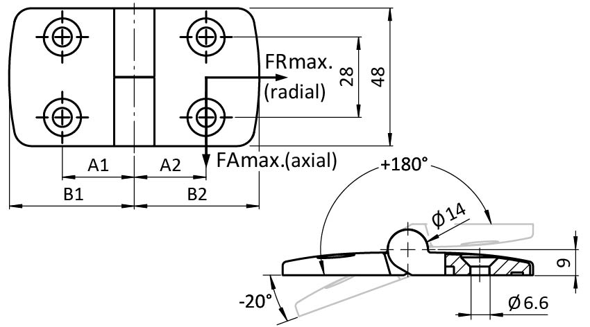 Aluminum Die-cast Combi Hinge 45, Detachable, Alu Color