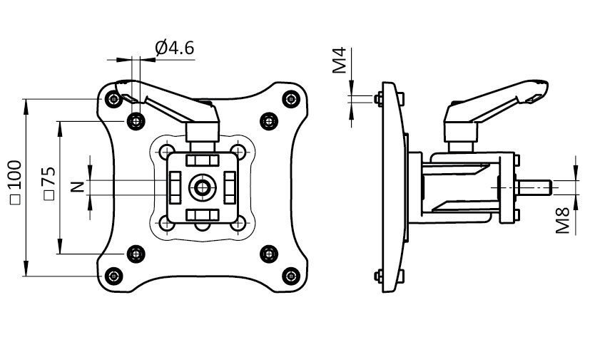 Monitor Mount ZN with Locking Lever (Set) – plano técnico