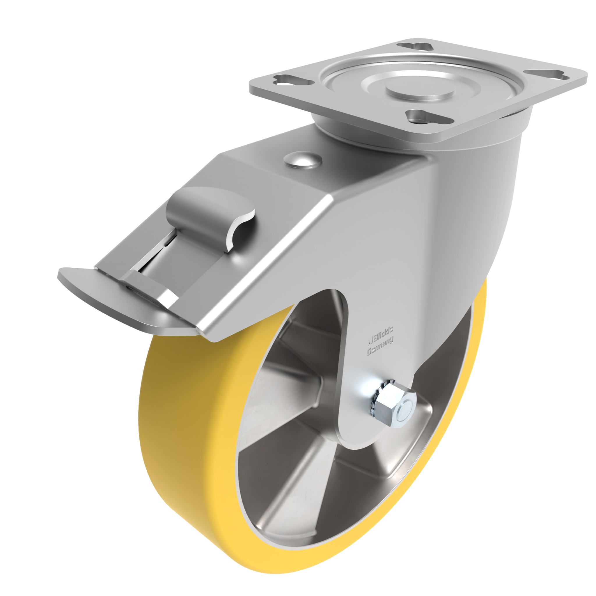 Rueda giratoria de uso rudo Ø 200 con freno de sistema y placa de montaje 40 / 45 098S200EHD129105 – imagen del producto