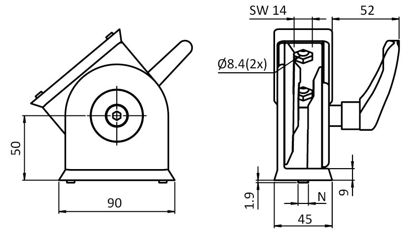 Pivot Joint 45 x 90 with Locking Lever