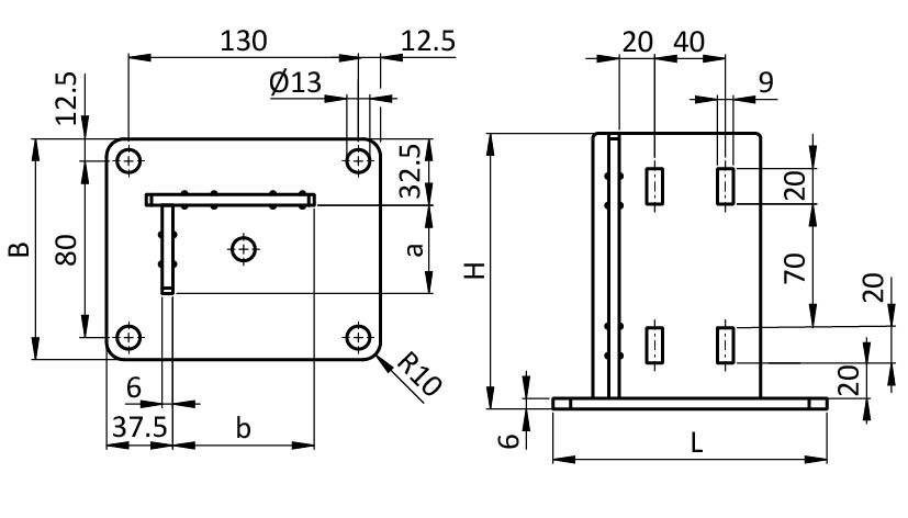 Foot Console ST 40 x 80 / 45 x 90 - 105 x 155 / 110 x 165 – plano técnico