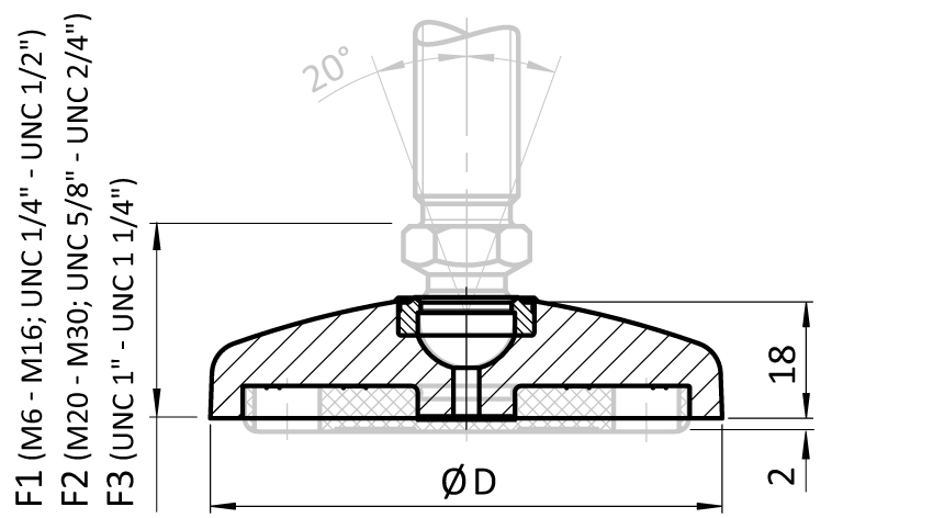 Base ZN for Swivel Feet, Ball Joint 15 – technical drawing