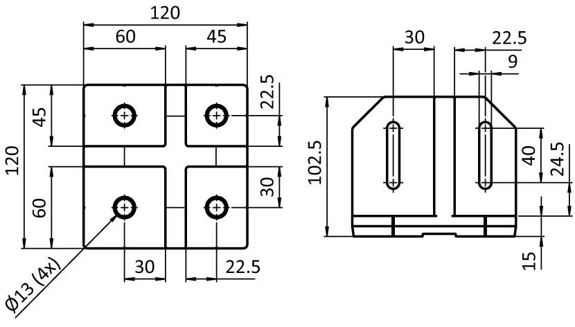 Fußkonsole 45 / 60 - 120 – technische Zeichnung