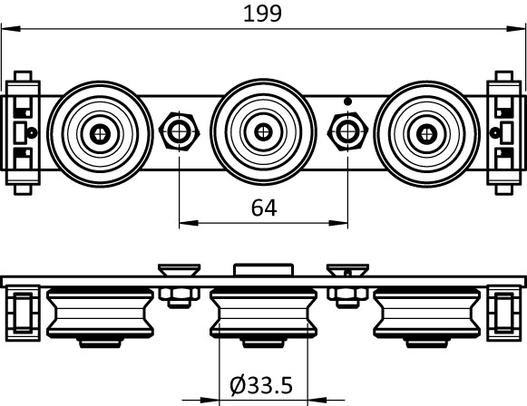 Bearing Kit 3 Rollers Shaft Ø 14 for C-slide Profile I (Set)