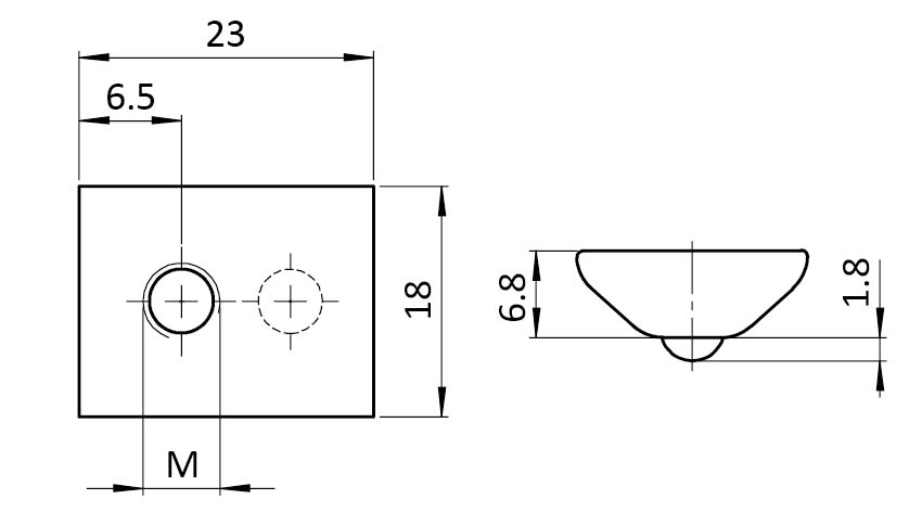 T-slot Nut 18.0 x 6.8 mm with Spring Loaded Ball